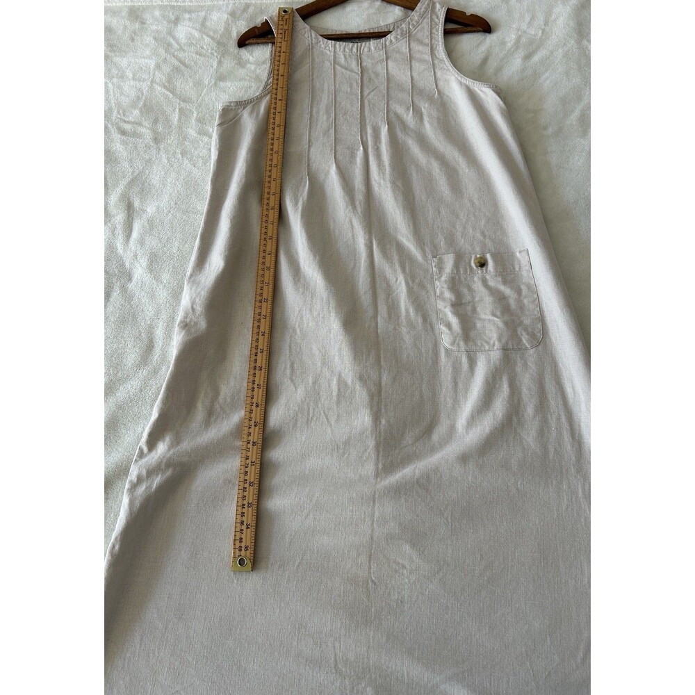 Vintage Linen Blend Midi Dress Womens Medium Neutral Beige Minimalist Relaxed Fi - Picture 5 of 12